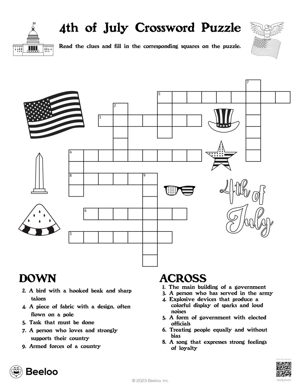Fourth of July-themed Crossword Puzzles • Beeloo Printable Crafts and Activities for Kids