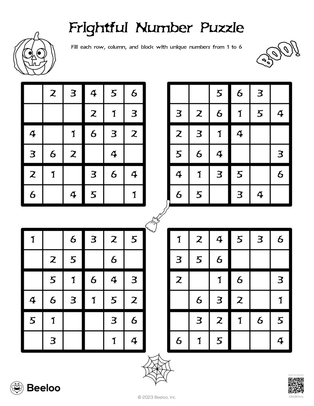 Frightful Number Puzzle Beeloo Printable Crafts And Activities For Kids