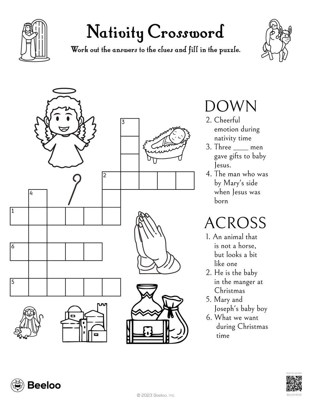 Nativity Crossword Beeloo Printable Crafts And Activities For Kids