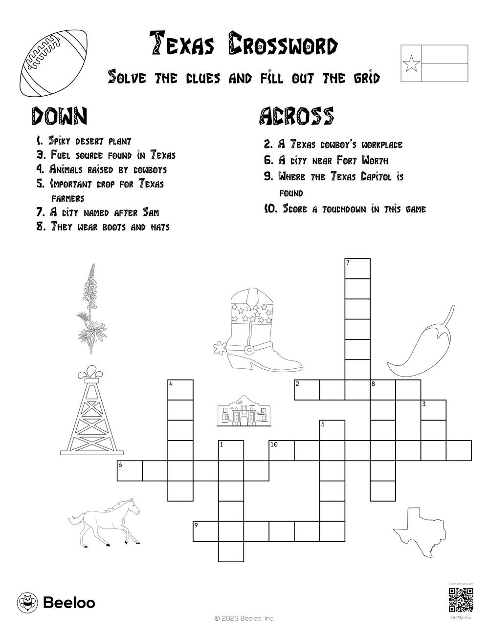 Texas Crossword Beeloo Printable Crafts And Activities For Kids