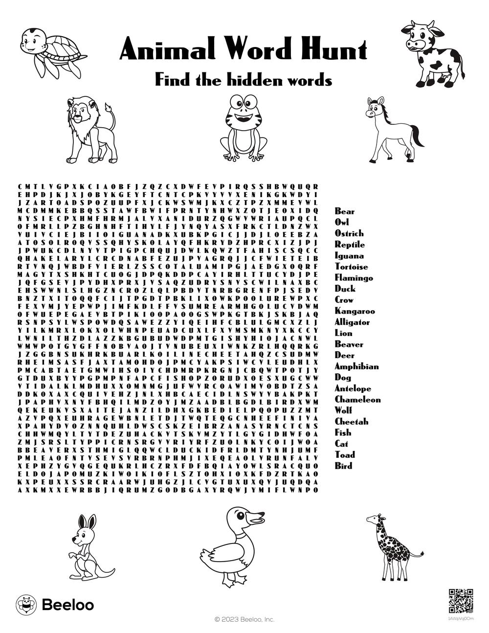 Animal themed Word Searches Beeloo Printable Crafts And Activities