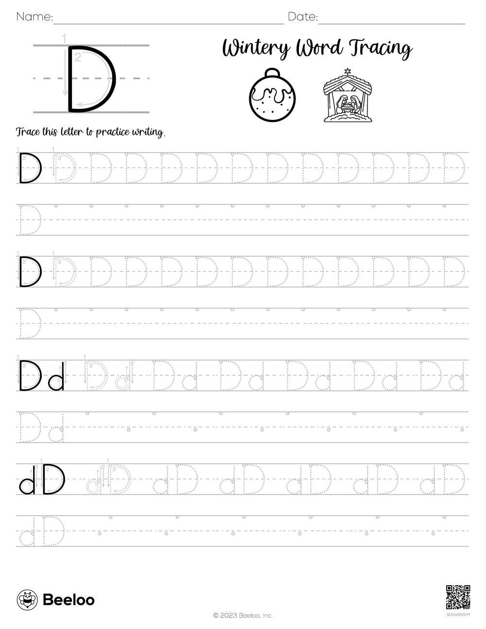 Wintery Word Tracing Beeloo Printable Crafts And Activities For Kids