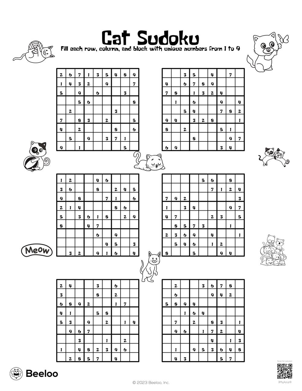Cat Sudoku Beeloo Printable Crafts And Activities For Kids