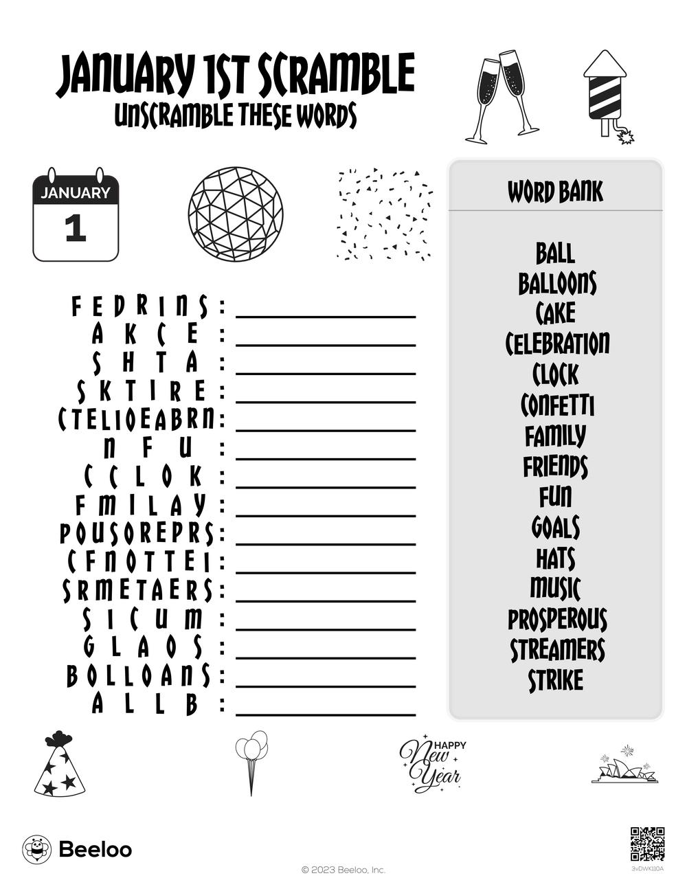 January 1st Scramble Beeloo Printable Crafts And Activities For Kids January 1st Scramble Beeloo Printable Crafts And Activities For Kids