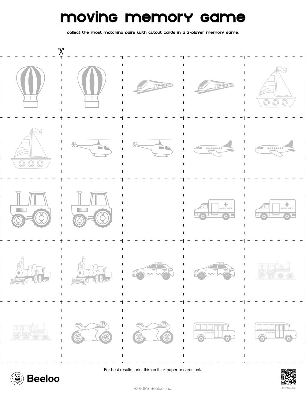 Transportation themed Memory Games Beeloo Printable Crafts And 
