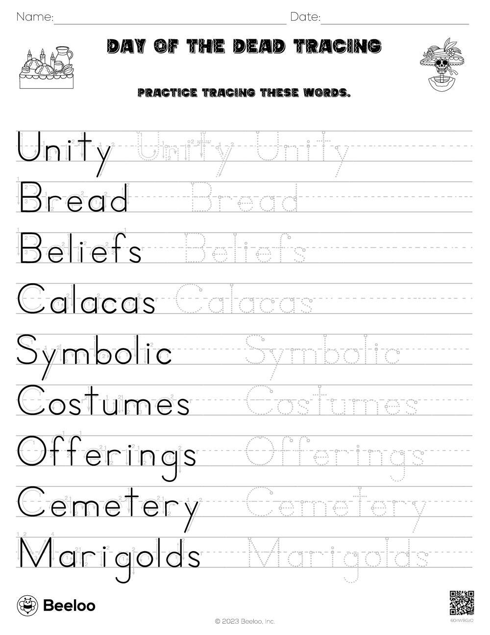 Day Of The Dead Tracing Beeloo Printable Crafts And Activities For Kids Day Of The Dead Tracing Beeloo Printable Crafts And Activities For Kids