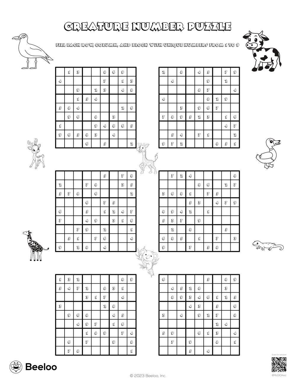 Creature Number Puzzle Beeloo Printable Crafts And Activities For Kids