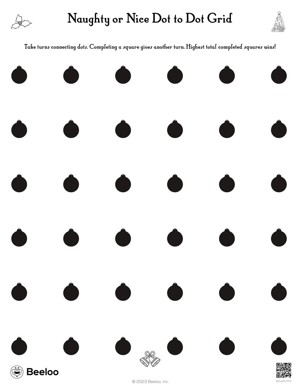 Christmas themed Dots And Boxes Games Beeloo Printable Crafts And