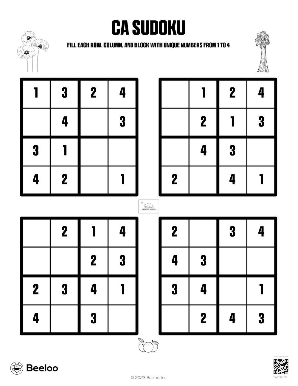 CA Sudoku Beeloo Printable Crafts And Activities For Kids