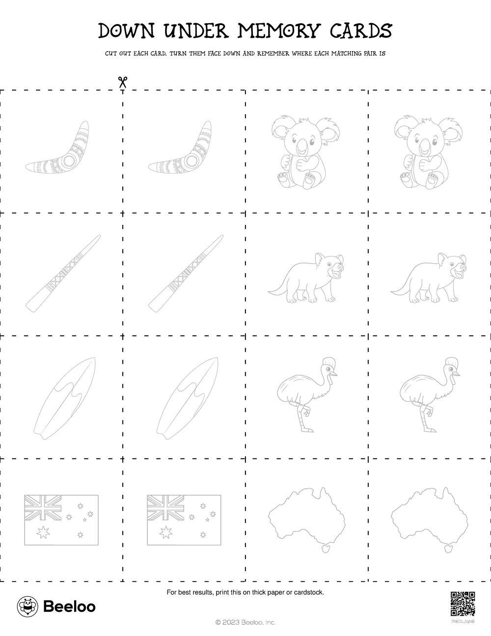 Australia themed Memory Games Beeloo Printable Crafts And Activities 