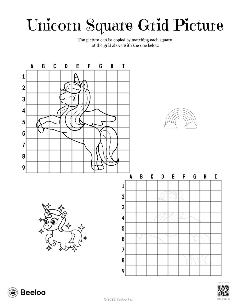 Unicorn Square Grid Picture Beeloo Printable Crafts And Activities 