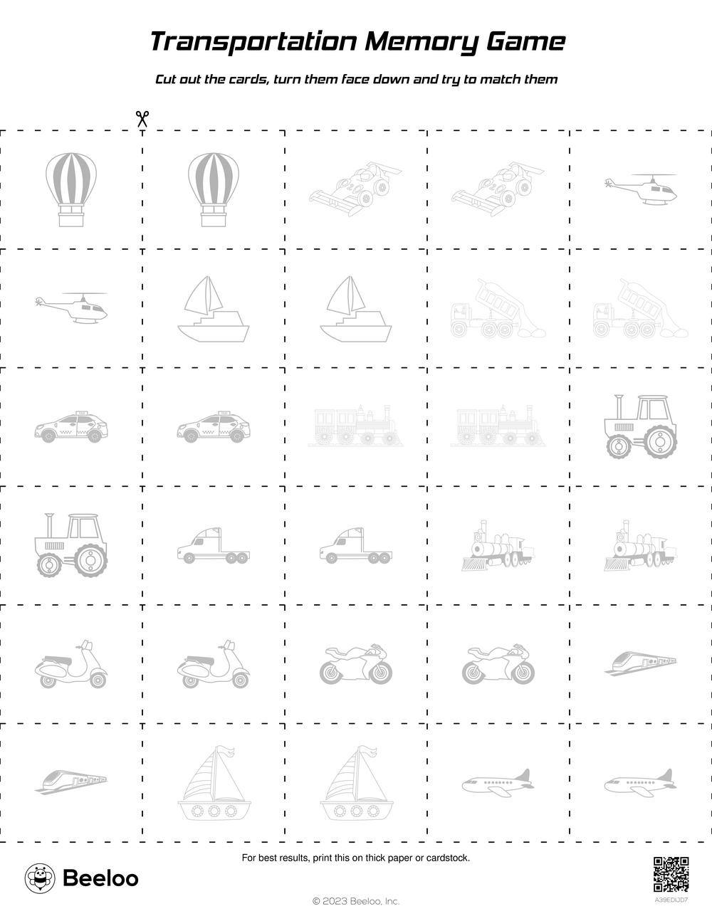 Transportation themed Memory Games Beeloo Printable Crafts And Transportation themed Memory Games Beeloo Printable Crafts And