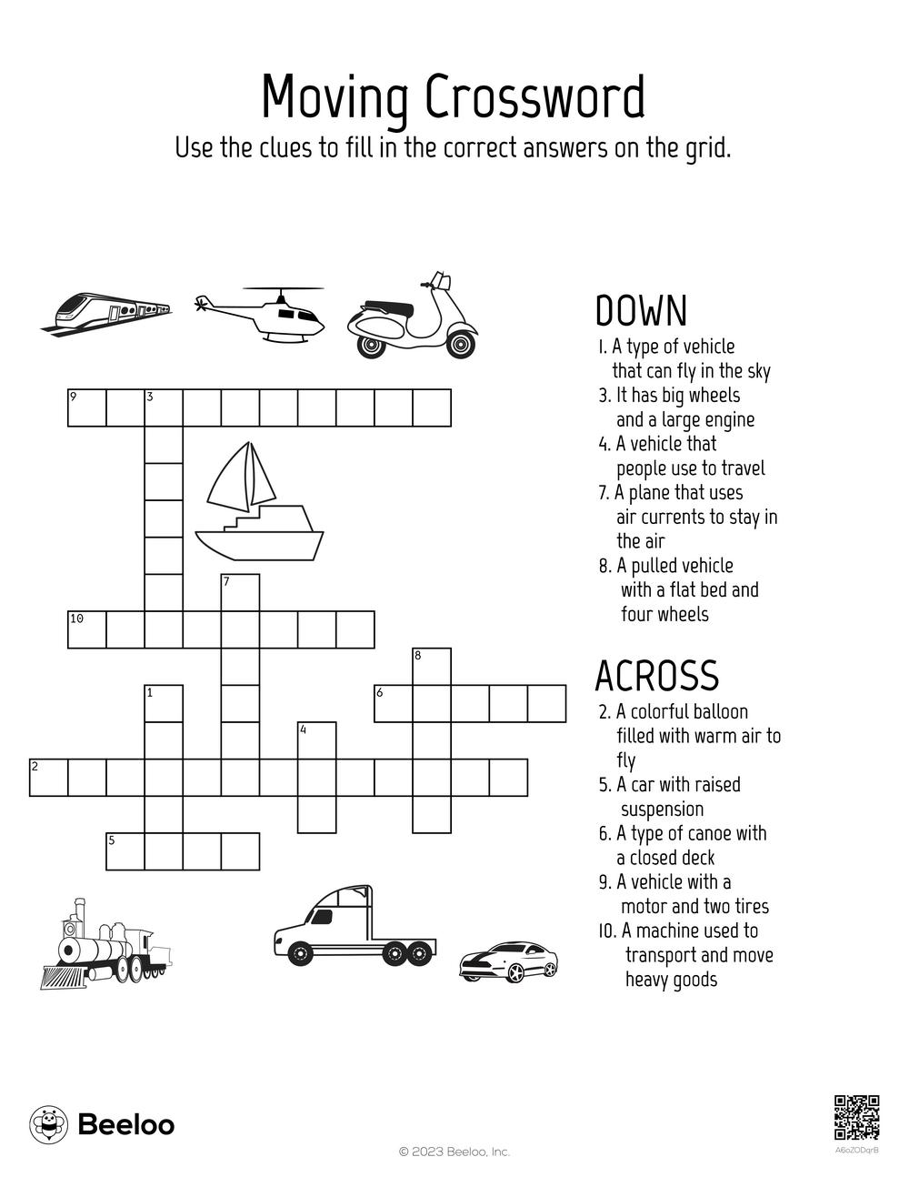 Transportation themed Crossword Puzzles Beeloo Printable Crafts And Transportation themed Crossword Puzzles Beeloo Printable Crafts And