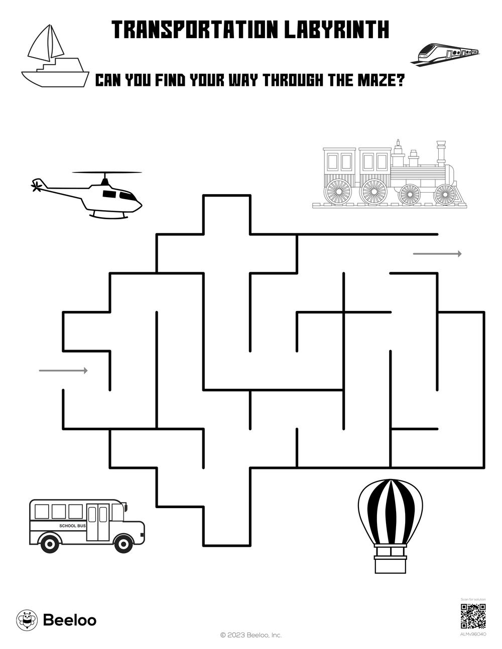 Transportation themed Mazes Beeloo Printable Crafts And Activities