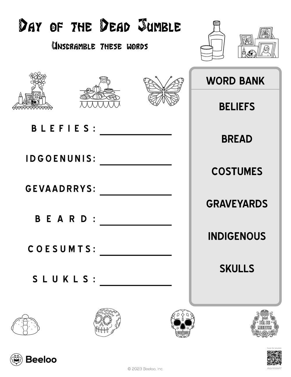 Day Of The Dead Jumble Beeloo Printable Crafts And Activities For Kids Day Of The Dead Jumble Beeloo Printable Crafts And Activities For Kids