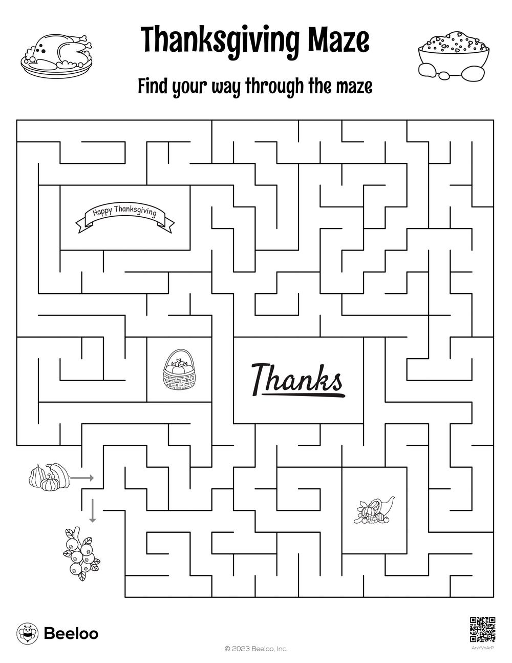 Thanksgiving Maze Beeloo Printable Crafts And Activities For Kids