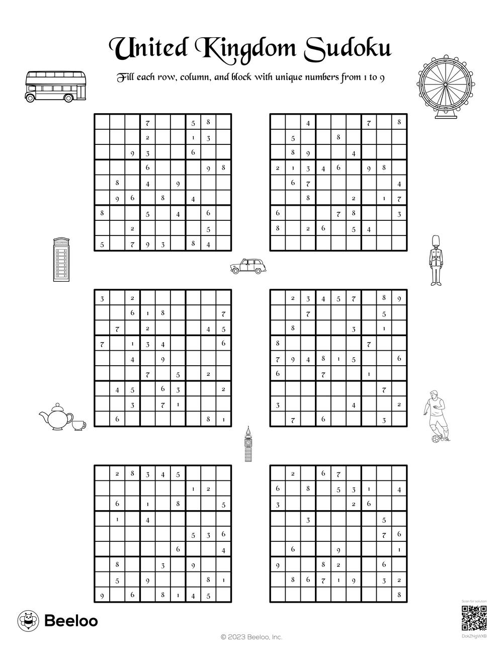 United Kingdom Sudoku Beeloo Printable Crafts And Activities For Kids