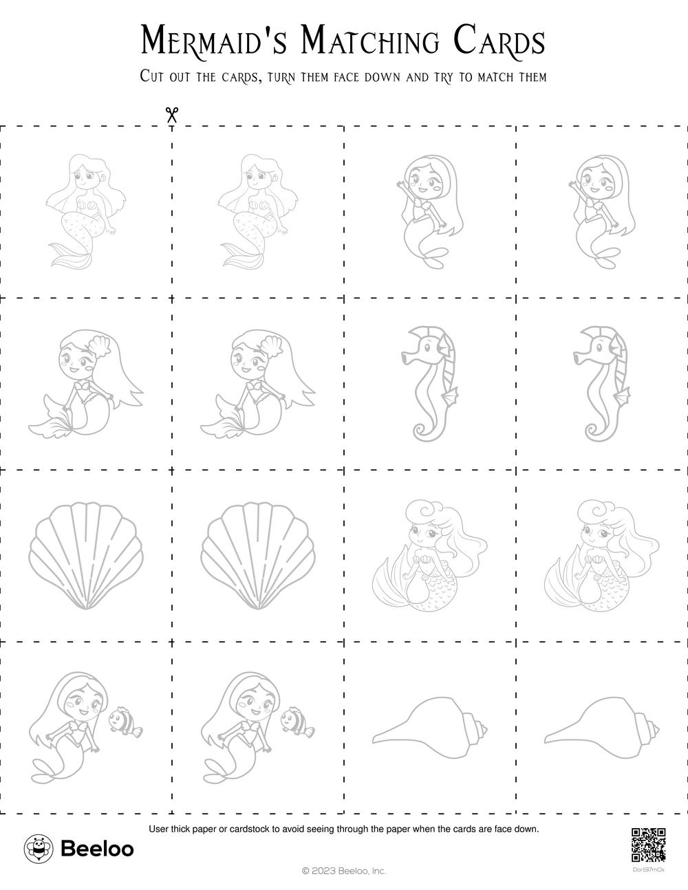 Mermaid themed Memory Games Beeloo Printable Crafts And Activities Mermaid themed Memory Games Beeloo Printable Crafts And Activities