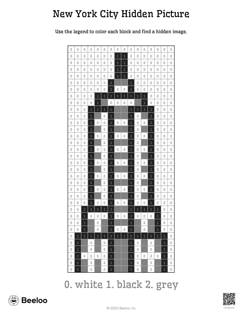 New York City themed Color by number Grids Beeloo Printable Crafts 