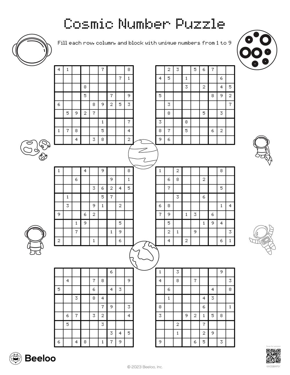 Cosmic Number Puzzle Beeloo Printable Crafts And Activities For Kids