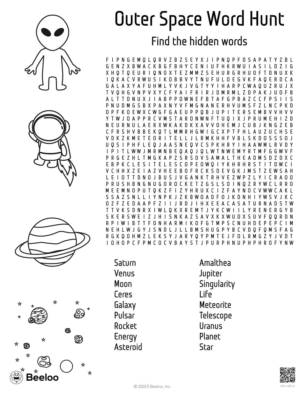 Outer Space Word Hunt Beeloo Printable Crafts And Activities For Kids