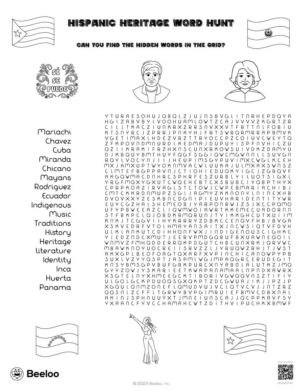 Hispanic Heritage Word Hunt Beeloo Printable Crafts And Activities 