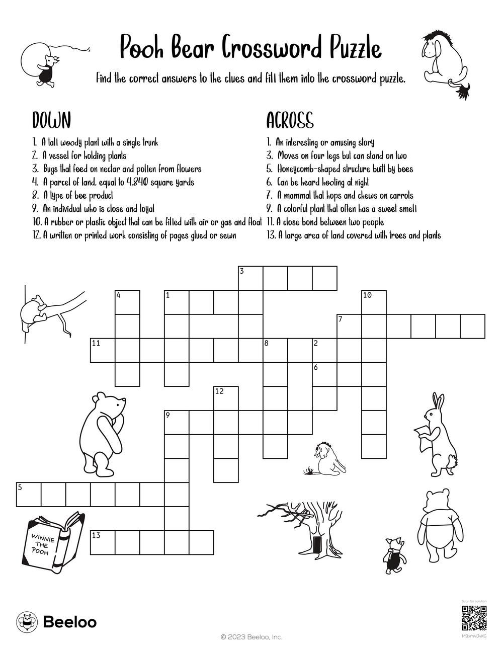 Pooh Bear Crossword Puzzle Beeloo Printable Crafts For Kids M9xmVJvKG 