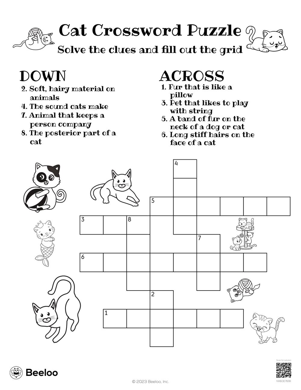 Cat Crossword Puzzle Beeloo Printable Crafts For Kids NX6QE769K 