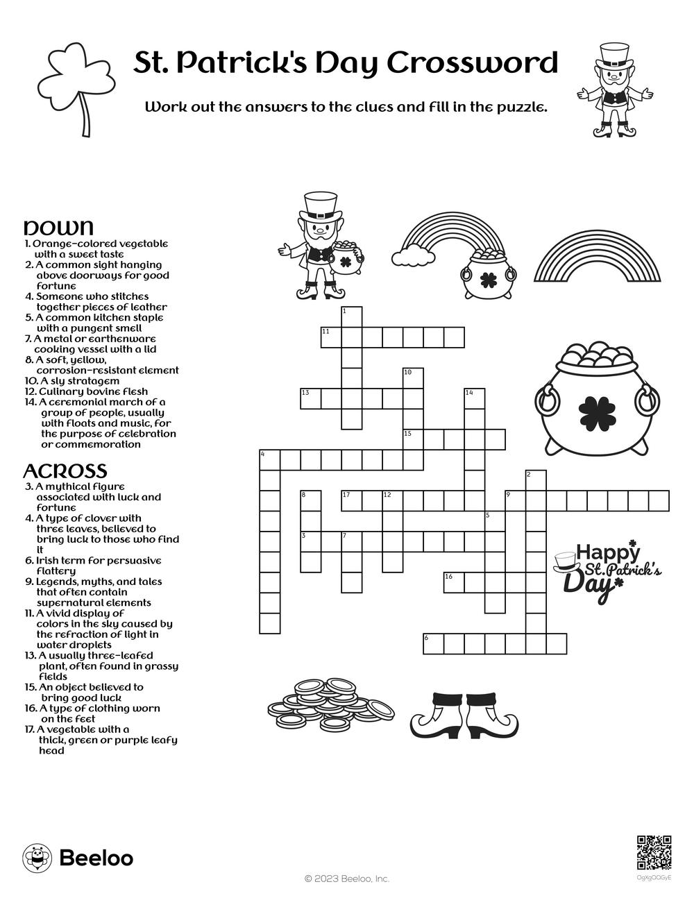 St Patrick s Day themed Crossword Puzzles Beeloo Printables