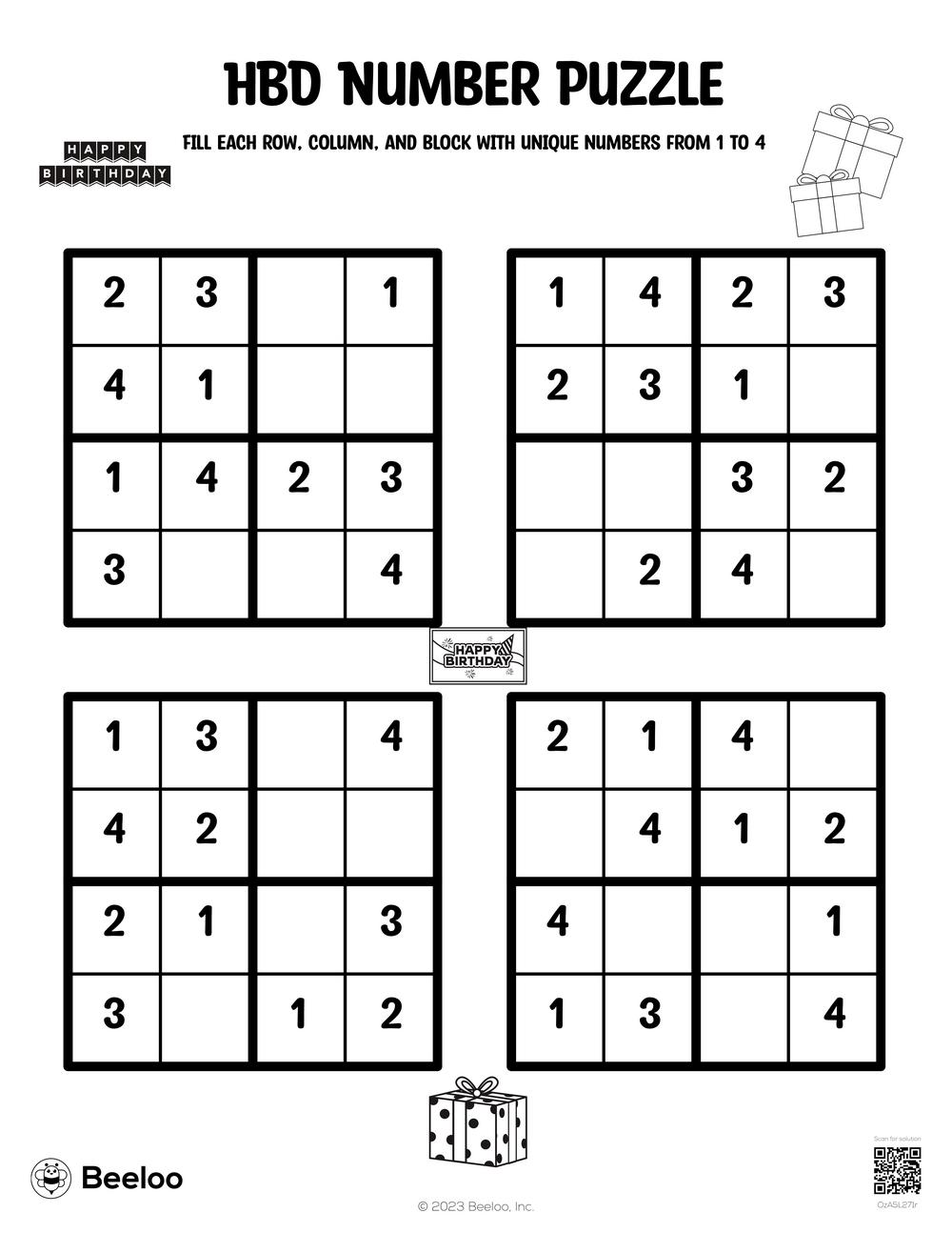Birthday themed Sudoku Puzzles Beeloo Printables Birthday themed Sudoku Puzzles Beeloo Printables