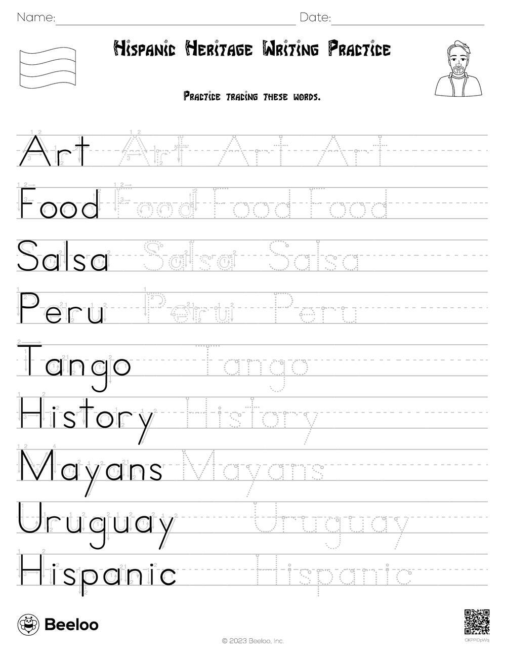 Hispanic Heritage Writing Practice Beeloo Printable Crafts And 