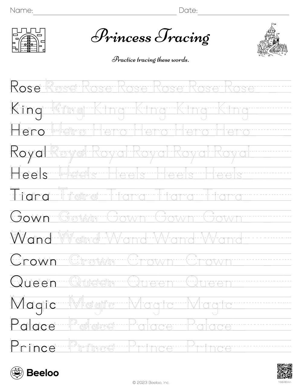 Princess Tracing Beeloo Printable Crafts And Activities For Kids