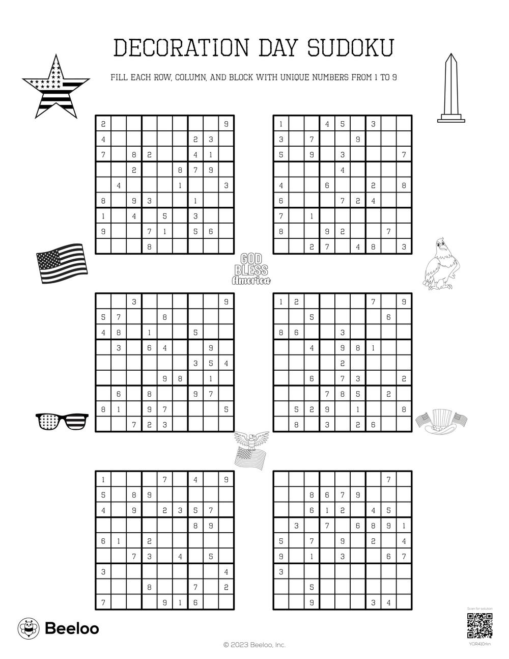 Decoration Day Sudoku Beeloo Printable Crafts And Activities For Kids