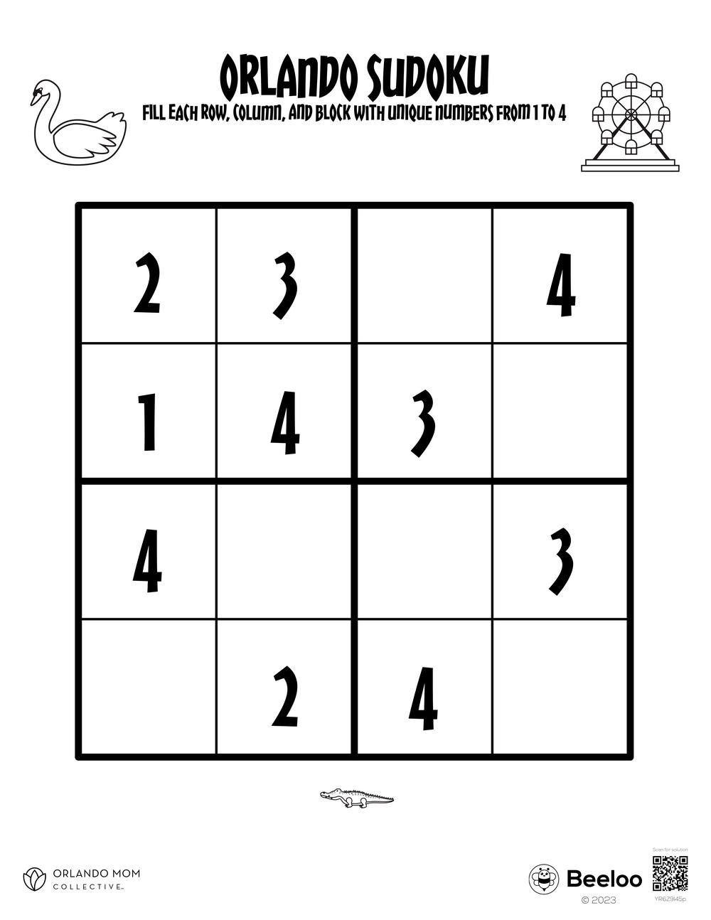 Orlando Sudoku Beeloo Printable Crafts And Activities For Kids