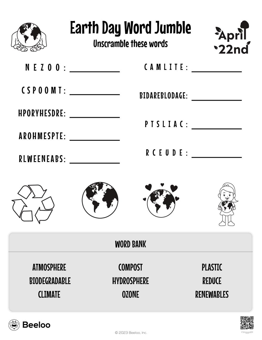 Earth Day Word Jumble Beeloo Printable Crafts And Activities For Kids