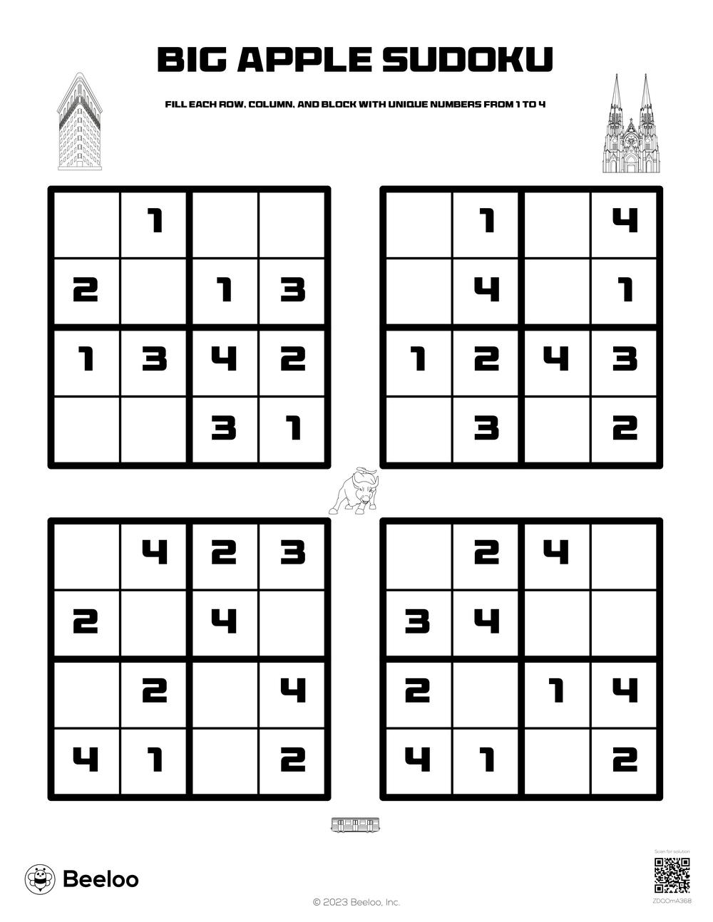Big Apple Sudoku Beeloo Printable Crafts And Activities For Kids