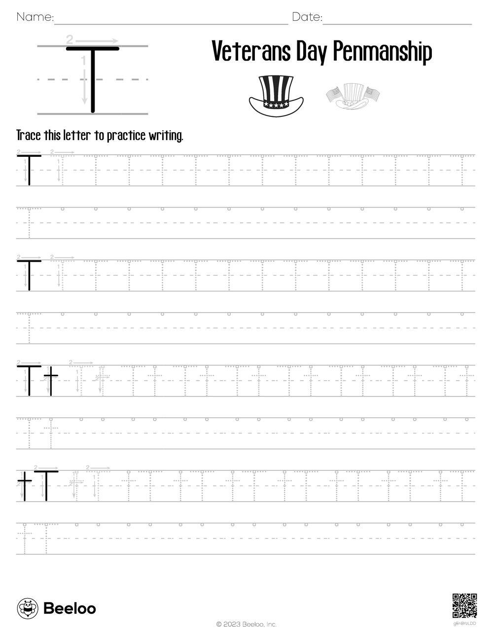 Veterans Day Penmanship Beeloo Printable Crafts And Activities For Kids