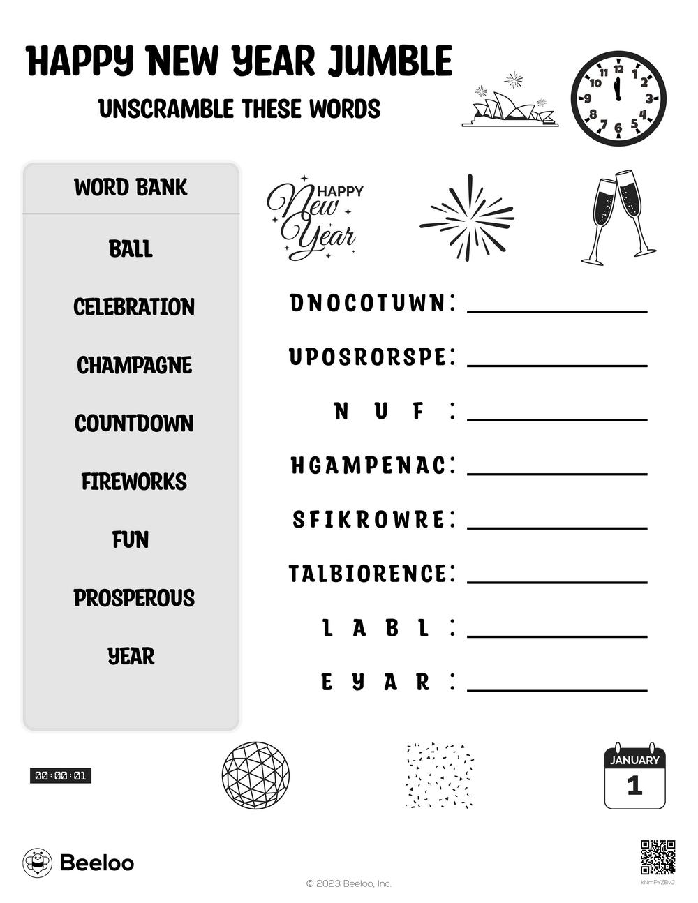 Happy New Year Jumble Beeloo Printable Crafts And Activities For Kids