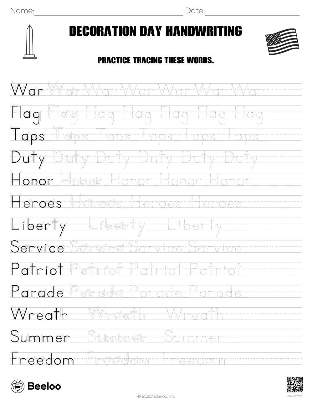 Decoration Day Handwriting Beeloo Printable Crafts And Activities For 