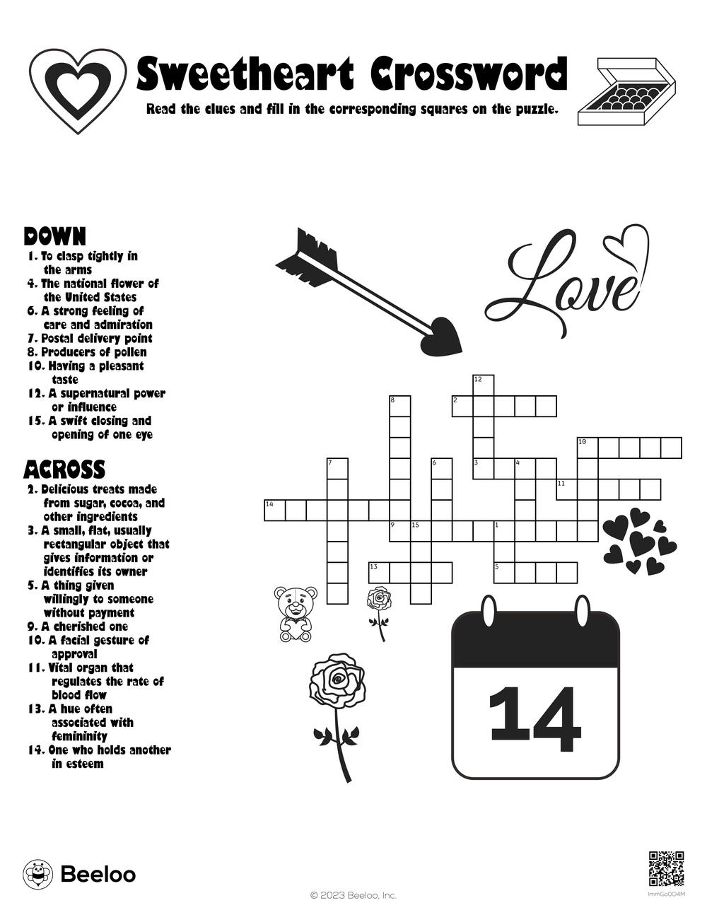 Sweetheart Crossword Beeloo Printable Crafts And Activities For Kids