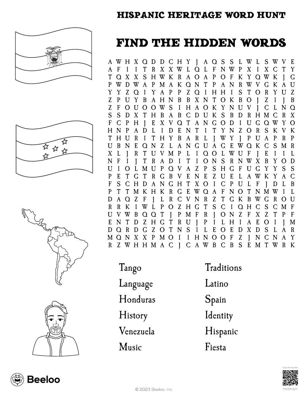 Hispanic Heritage Word Hunt Beeloo Printable Crafts And Activities 