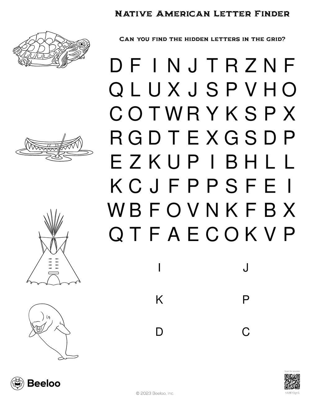 Native American Letter Finder Beeloo Printable Crafts And Activities 