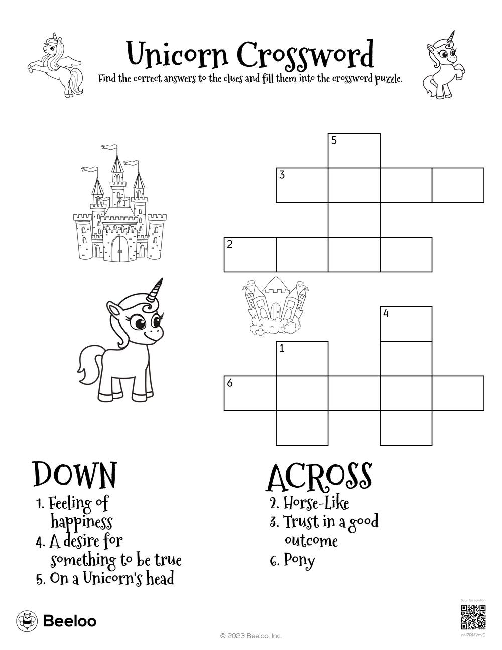 Unicorn Crossword Beeloo Printable Crafts And Activities For Kids Unicorn Crossword Beeloo Printable Crafts And Activities For Kids