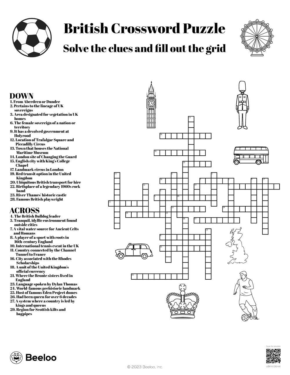British Crossword Puzzle Beeloo Printable Crafts And Activities For Kids