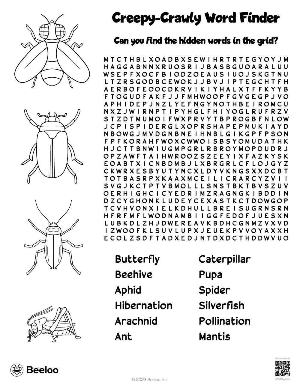 Creepy Crawly Word Finder Beeloo Printable Crafts And Activities For Kids Creepy Crawly Word Finder Beeloo Printable Crafts And Activities For Kids