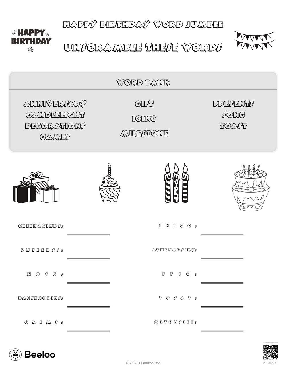 Happy Birthday Word Jumble Beeloo Printable Crafts And Activities For 