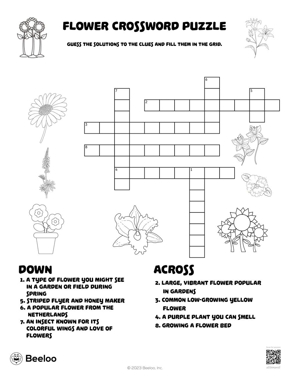 Flower Crossword Puzzle Beeloo Printable Crafts And Activities For Kids