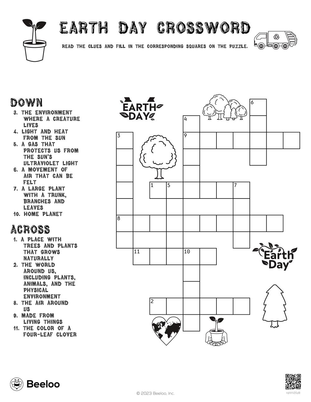Earth Day Crossword Beeloo Printable Crafts And Activities For Kids